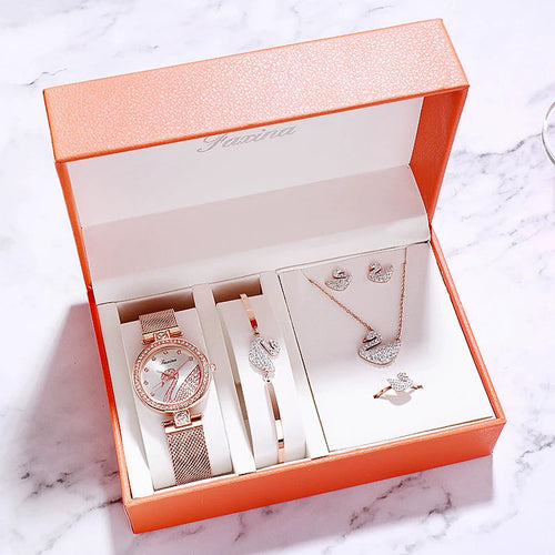 Women's Elegant Watch Gift Set | 5-Piece Jewellery & Watch Box Set