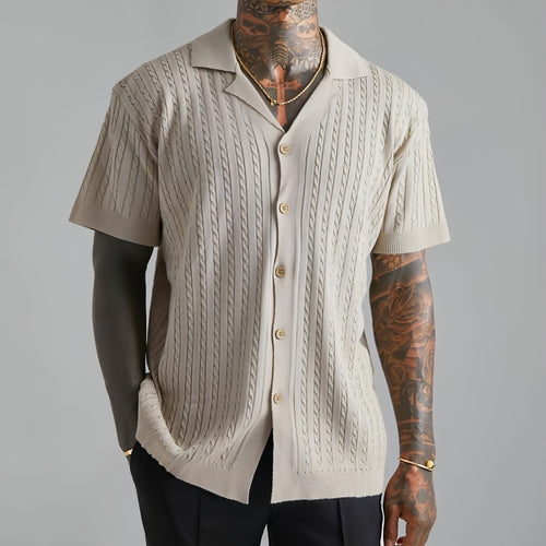 Men's Knitted Button Short-sleeved T-shirt