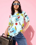 Graphic Print T-Shirt with Crew-Neck (SIZE-M) (COLOR-WHITE)