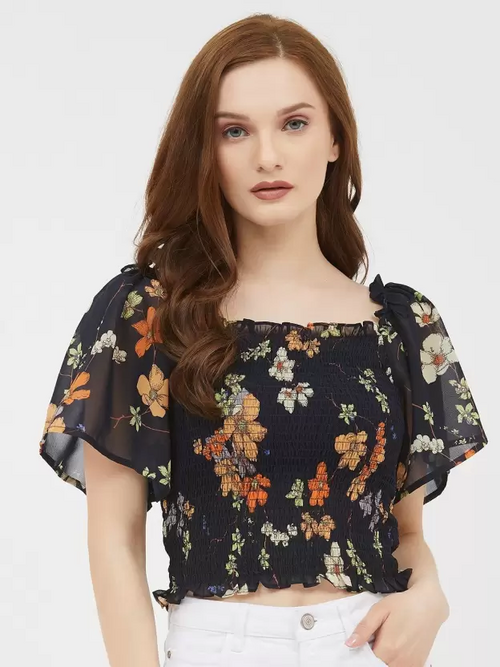 Casual Regular Sleeves Solid Women Dark Blue Top (Size L)