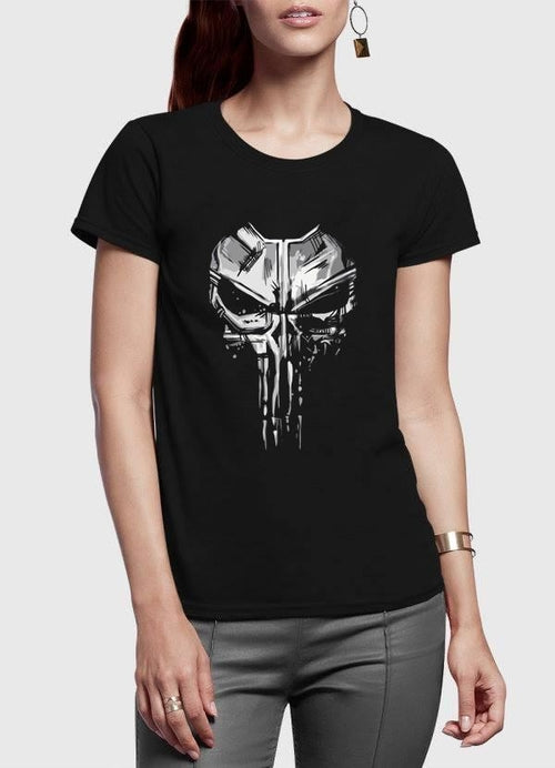 Skull Half Sleeves Women Black T-shirt
